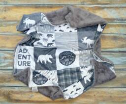 Minky Baby Blanket - Personalized Monochrome Bedding Adventure Woodland Nursery Rustic - thumbnail 1