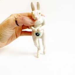 White Rabbit Figurine, Wall Decoration, Bunny Lover Gift, Eye Motif, Ceramic Rabbit, Office Decor, Rabbit Figurine - thumbnail 3