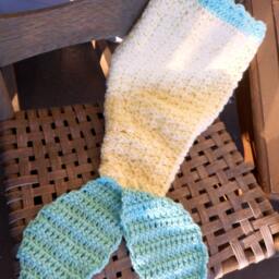 Mermaid Blanket Crochet Tail Blanket. Ready To Ship Lemon Yellow & Seafoam Green Sleeping Bag Style Infant Size Handmade - thumbnail 3