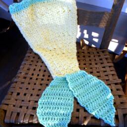 Mermaid Blanket Crochet Tail Blanket. Ready To Ship Lemon Yellow & Seafoam Green Sleeping Bag Style Infant Size Handmade - thumbnail 2