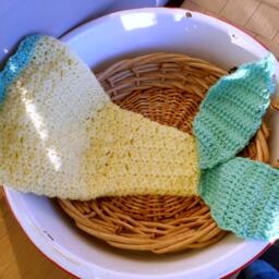 Mermaid Blanket Crochet Tail Blanket. Ready To Ship Lemon Yellow & Seafoam Green Sleeping Bag Style Infant Size Handmade - thumbnail 4