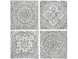 4 Mandala Wall Hangings Ceramic Tiles For Kitchen Decor, Art Set, Hanging Outdoor Design, Handmade Tile, 30cm Beige - thumbnail 1
