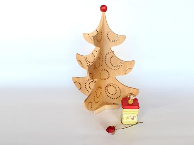 Wooden Tree, Modern Christmas Xmas Decoration - image 1