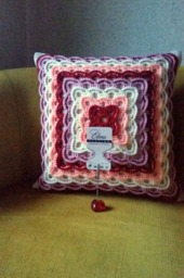 Hand Crochet Knit Pillow Cover Red, White & Pink Decorative Cushion - thumbnail 1