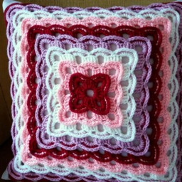Hand Crochet Knit Pillow Cover Red, White & Pink Decorative Cushion - thumbnail 2