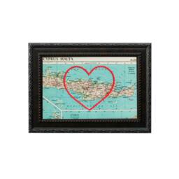 Crete Heart Map - Custom Gift Greek Anniversary Framed Wedding Vintage Print Of With Hand-Embroidered - thumbnail 2