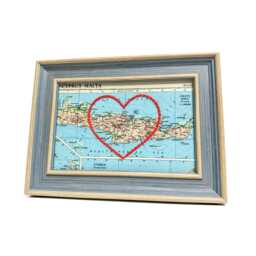 Crete Heart Map - Custom Gift Greek Anniversary Framed Wedding Vintage Print Of With Hand-Embroidered - thumbnail 1