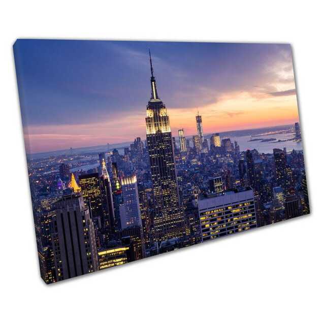 New York City Skyline Night Wall Art Ready-To-Hang Canvas Print For Home & Office Decor - image 1