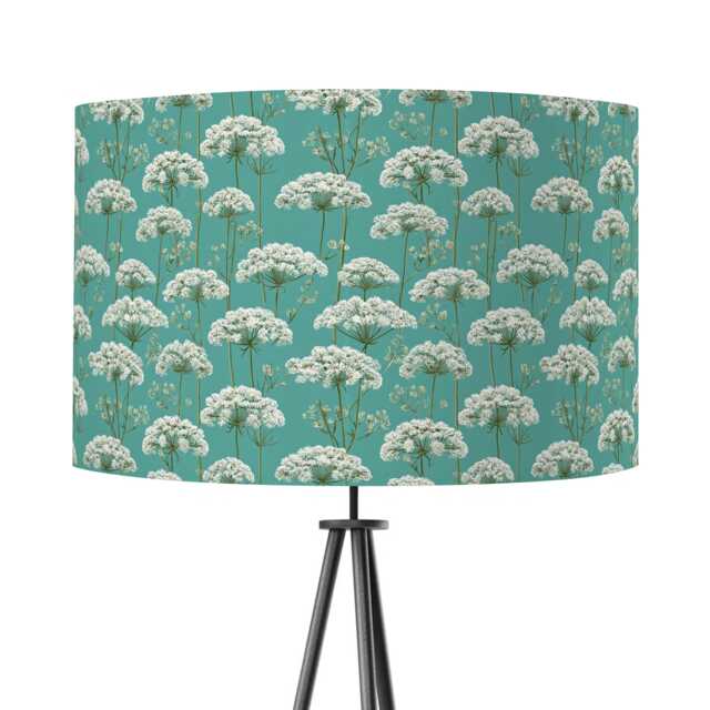 Green White Cow Parsley Print Velvet Lampshade 25cm 30cm 35cm 40cm 45cm - Drum Lamp Shade Handmade Home Decor Ceiling Floral - image 1