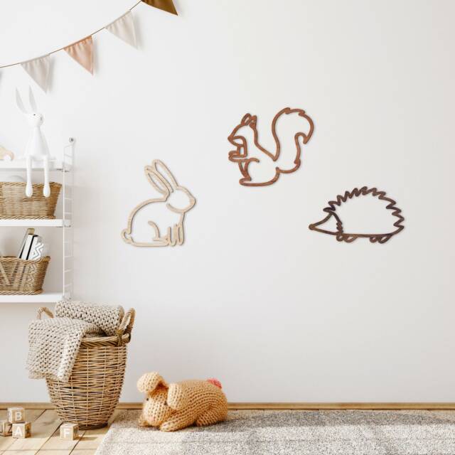 Wooden Nursery Wall Decor - Woodland Animals Trio Forest - image 1