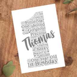 Personalized Number One Word Art Print 1st Birthday Gift - thumbnail 3