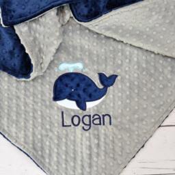 Personalized Minky Baby Blanket-Whale Baby Blanket-Whale Blanket-Minky Whale Blanket-Monogrammed Blanket - thumbnail 3