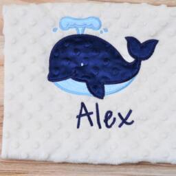Personalized Minky Baby Blanket-Whale Baby Blanket-Whale Blanket-Minky Whale Blanket-Monogrammed Blanket - thumbnail 2
