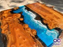 Personalized Mappa Wood & Blue Ocean Epoxy Resin Dining Table