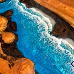 Personalized Mappa Wood & Blue Ocean Epoxy Resin Dining Table - thumbnail 3