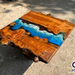 Personalized Mappa Wood & Blue Ocean Epoxy Resin Dining Table - thumbnail 2