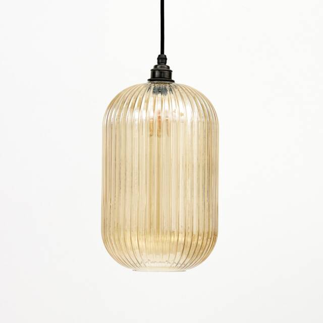 Long Amber Reeded Glass Pendant Light - image 1