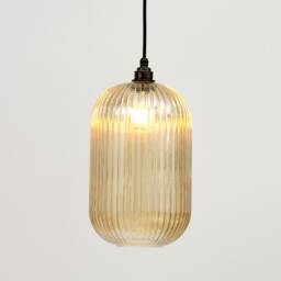 Long Amber Reeded Glass Pendant Light - thumbnail 2