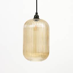Long Amber Reeded Glass Pendant Light