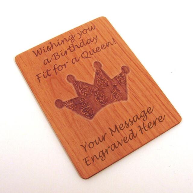 Real Wood Birthday Card - Fit For A Queen Laser Engraved Cut - image 1