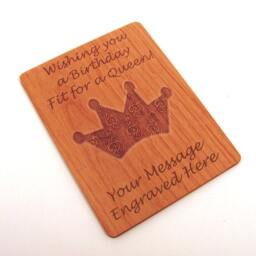 Real Wood Birthday Card - Fit For A Queen Laser Engraved Cut - thumbnail 1