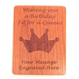 Real Wood Birthday Card - Fit For A Queen Laser Engraved Cut - thumbnail 4