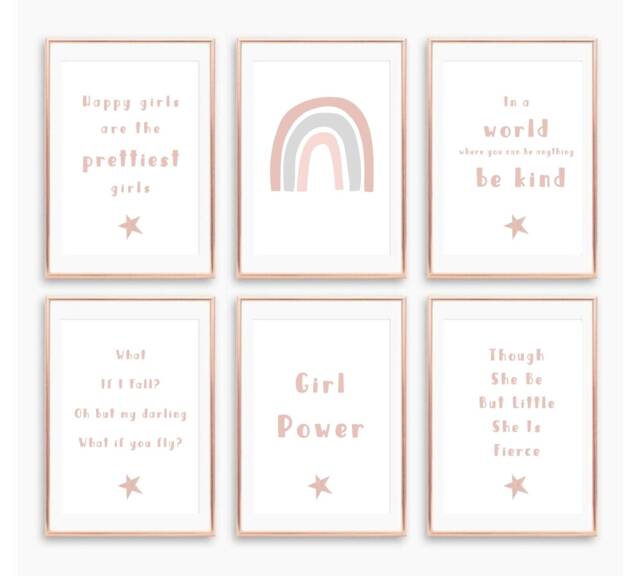 Girls Pink Bedroom Wall Art, Be Kind Print, Rainbow Quotes, Nursery Prints, Inspirational Dusky Pictures - image 1