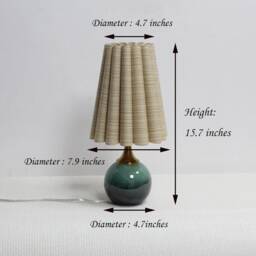 Duzy Handmade Scallop Shape Khaki Stripes Fabric & Ceramic Base Table Lamp-46#, 110-240V/50-60Hz - thumbnail 2