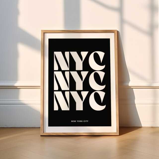 Nyc Typography Print - 4 Colours Travel - New York City, Subway, Retro, Manhattan, Brooklyn, Wall Art, Funky, Trendy, Monochrome, Kitchen - image 1