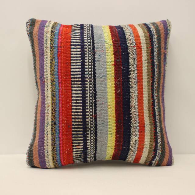 Vintage Turkish Kilim Pillow Cover, 18x18 Wool Throw - image 1