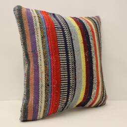 Vintage Turkish Kilim Pillow Cover, 18x18 Wool Throw - thumbnail 2