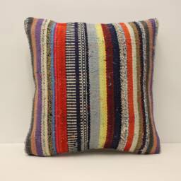 Vintage Turkish Kilim Pillow Cover, 18x18 Wool Throw - thumbnail 1