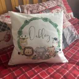 Personalised Baby Cushion Uk, Safari Animal Nursery Pillow, Custom Name Cover, Shower Gift, Jungle Decor - thumbnail 2