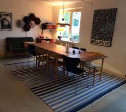 "250 X 300 cm Scandi-Blue + Beige Striped Carpet, ""Saphire Stripes" - thumbnail 1