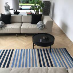 "250 X 300 cm Scandi-Blue + Beige Striped Carpet, ""Saphire Stripes" - thumbnail 3