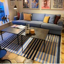 "250 X 300 cm Scandi-Blue + Beige Striped Carpet, ""Saphire Stripes" - thumbnail 2