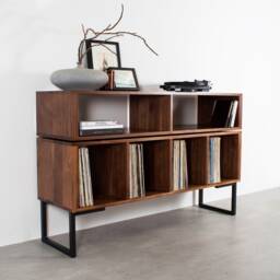 "Large Solid Walnut Vinyl Storage Dj Turntable Stand, Minimalist Style, On Square Frame Legs ""Technic Stand" - thumbnail 3