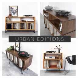 "Large Solid Walnut Vinyl Storage Dj Turntable Stand, Minimalist Style, On Square Frame Legs ""Technic Stand" - thumbnail 4