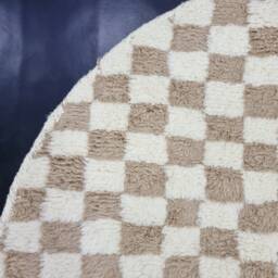 Checkered Round Beni Ourain Rug - Handmade Moroccan Wool Circle Plush Beige & Ivory Berber - Afrikesh - thumbnail 3