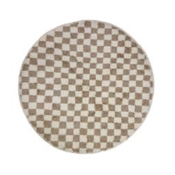 Checkered Round Beni Ourain Rug - Handmade Moroccan Wool Circle Plush Beige & Ivory Berber - Afrikesh - thumbnail 4