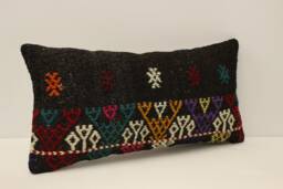 Vintage Kilim Lumbar Pillow Cover, 10x20 Handwoven Wool Throw - thumbnail 1