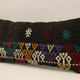 Vintage Kilim Lumbar Pillow Cover, 10x20 Handwoven Wool Throw - thumbnail 3