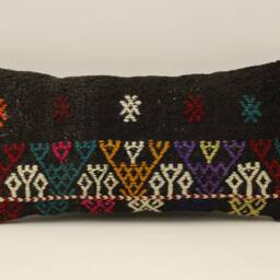 Vintage Kilim Lumbar Pillow Cover, 10x20 Handwoven Wool Throw - thumbnail 2