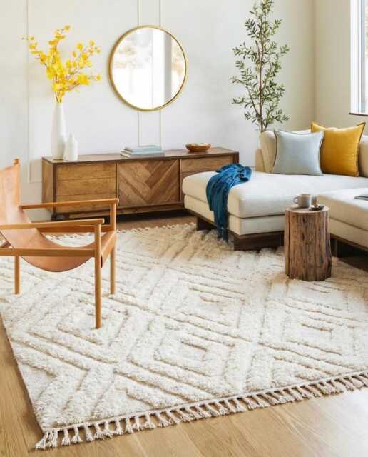 Handmade Beni Ourain Rug, Cream Diamond Berber Shag Rug Large Area Living Room Wool Carpet - image 1