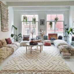 Handmade Beni Ourain Rug, Cream Diamond Berber Shag Rug Large Area Living Room Wool Carpet - thumbnail 3