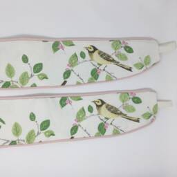 Pair Of Handmade Laura Ashley Aviary Garden Apple Birds Curtain Tie Backs Piped With Bacall Blush Pink - thumbnail 3