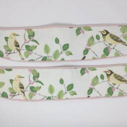 Pair Of Handmade Laura Ashley Aviary Garden Apple Birds Curtain Tie Backs Piped With Bacall Blush Pink - thumbnail 2