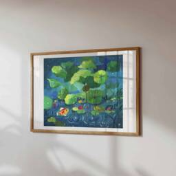 Koi Fish Gouache Art Print Rainy Lily Pond Landscape - thumbnail 3
