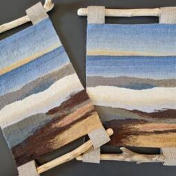 Handwoven Wool Tapestry Wall Hanging Sea Landscape, Wood Decor - thumbnail 3