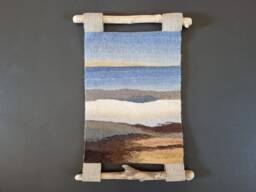 Handwoven Wool Tapestry Wall Hanging Sea Landscape, Wood Decor